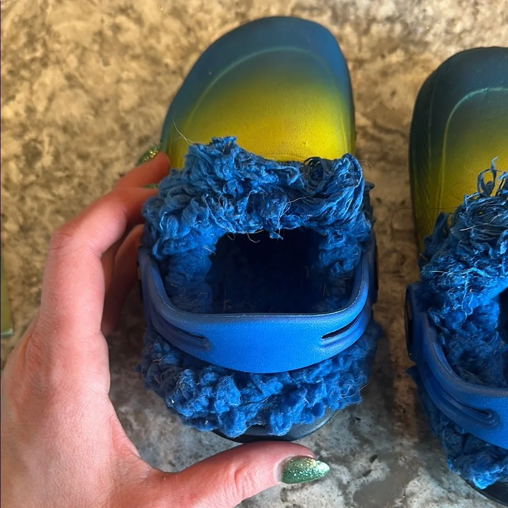 Kids Blue and yellow Shoes like crocs but not.